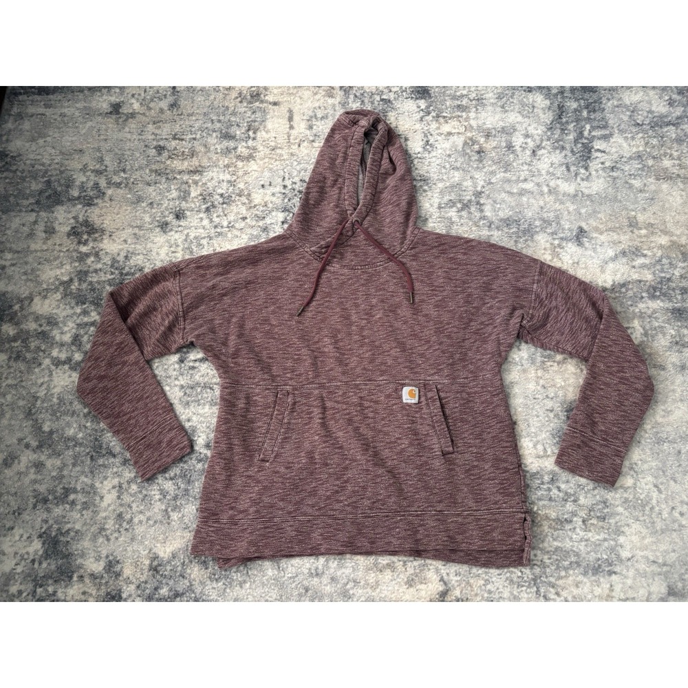 Carhartt Women's Newberry Hoodie Medium Maroon Heather Relaxed Fit Cowl‎ Neck